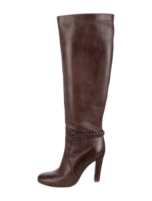 Chloé Leather Braided Accents Boots in red|brown Leather from The RealReal