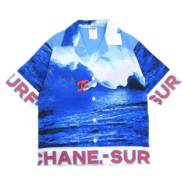 Chanel 2002SS Surf Line Short Sleeve Shirt Top Blue #36 in Blue from AMORE Vintage Tokyo