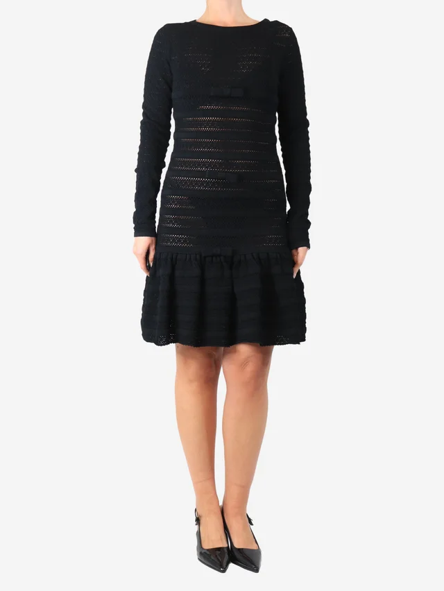 Valentino Garavani Black long-sleeve bow detail midi dress - size M in Black from Sign of the Times