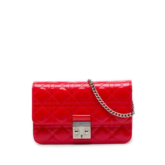 Red Dior Patent Cannage Miss Dior Promenade Crossbody in Red Patent leather from Designer Revival