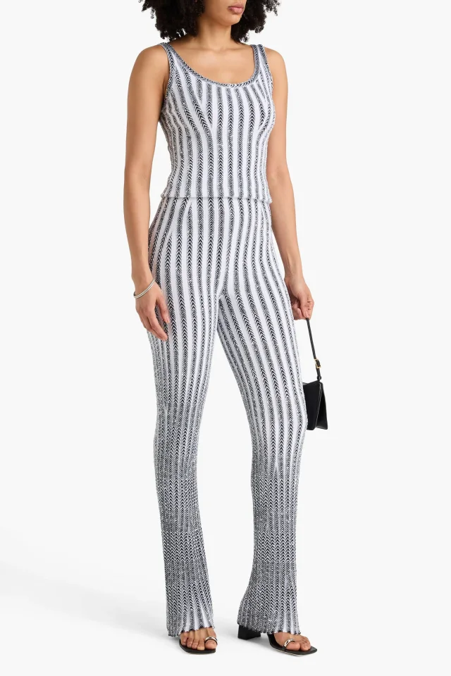 Missoni Sequin-Embellished Ribbed-Knit Flared Pants in Silver, photo 3 of 8 from THE OUTNET