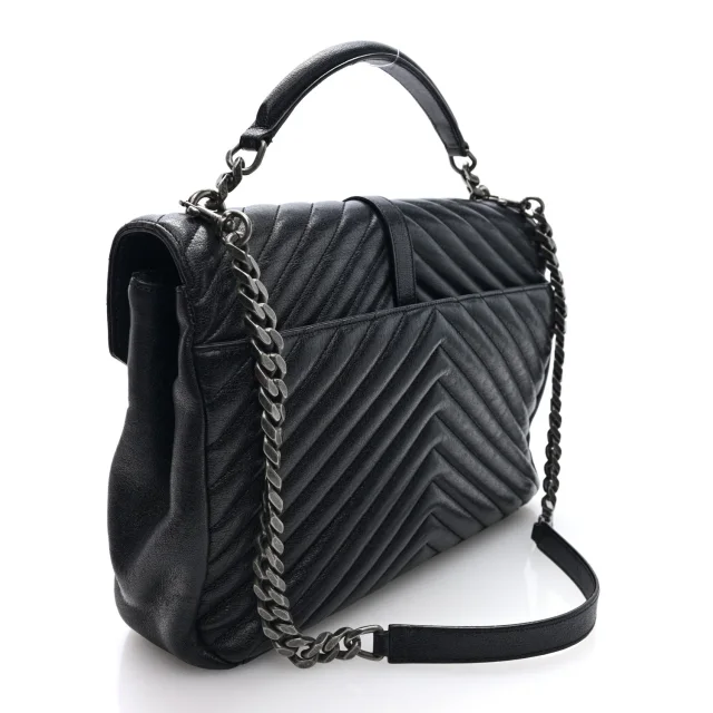 Saint Laurent Sheepskin Matelasse Chevron Monogram Large College Satchel Black Tulip in Black Leather from FASHIONPHILE, photo 3 of 9
