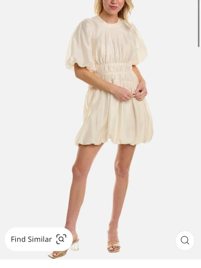 SIMKHAI Cream Puff-Sleeve Gathered Mini Dress in White from Poshmark
