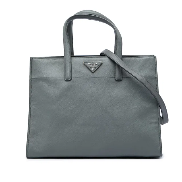 Gray Prada Saffiano Soft Triple Pocket Tote Satchel in Grey Saffiano leather from Designer Revival
