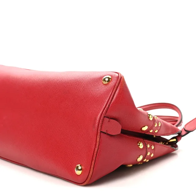 Prada Saffiano Studded Bijou Tote Red in Red Saffiano leather from FASHIONPHILE, photo 9 of 11