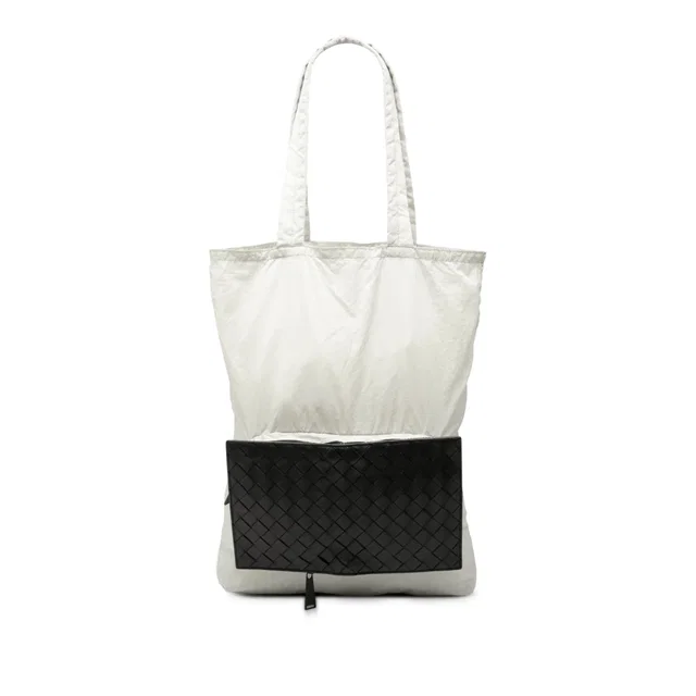 White Bottega Veneta Intrecciato Trimmed Nylon Eco Tote in White Woven leather from Designer Revival