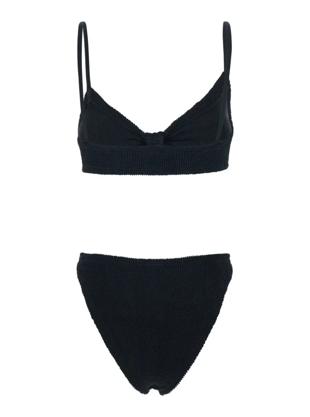 HUNZA G 'Alicia' Black Bikini with Thin Fixed Straps and Front Knot in Tech Fabric for Women in Black, photo 3 of 6 from Gaudenzi Boutique