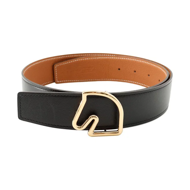 Hermès Tête de Cheval Belt Size 75 Black/Gold Box Calf Leather Togo Leather in Black Togo leather from GALLERY RARE