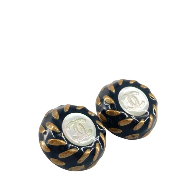 Chanel CC Resin and Gold Plated Clip On Earrings in Black Resin from Designer Revival, photo 2 of 2