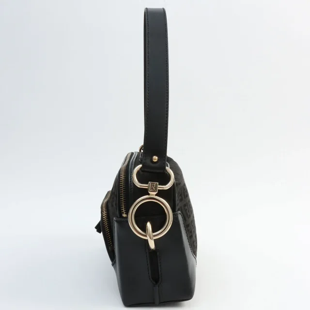 Fendi FF Zucchino Pattern Logo Charm 2-Way Bag Black in Black Nylon from VINTAGE QOO TOKYO, photo 5 of 12