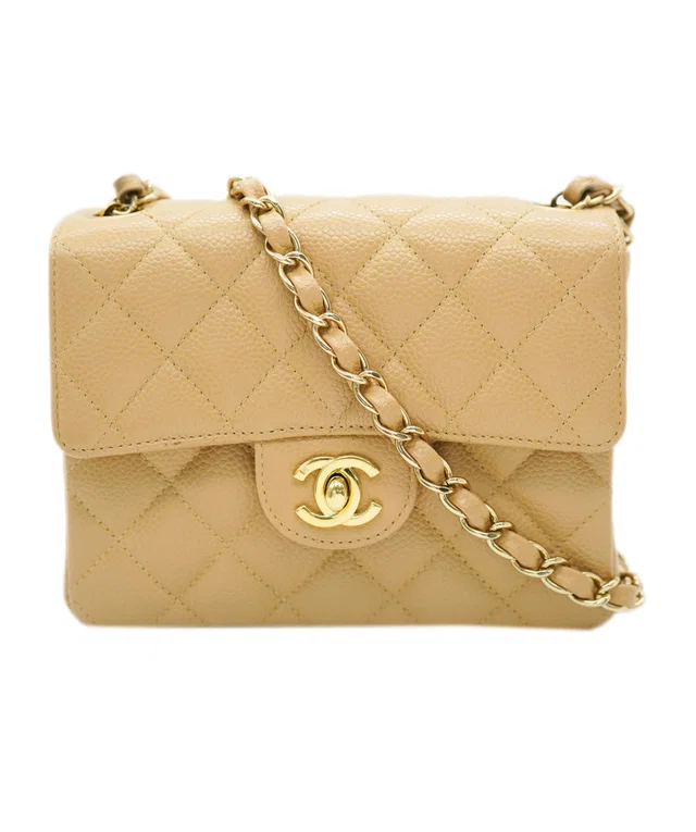 Chanel Beige Vintage Mini Caviar Square 90220677 in Beige Caviar leather from Luxury Promise