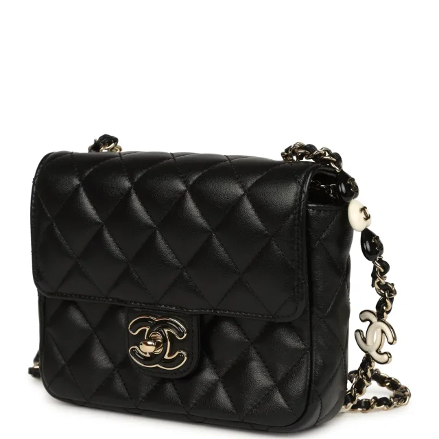 Chanel Heart Charms Mini Square Flap Bag Black Lambskin Enamel Light Gold Hardware in Black Lambskin from Madison Avenue Couture, photo 5 of 12