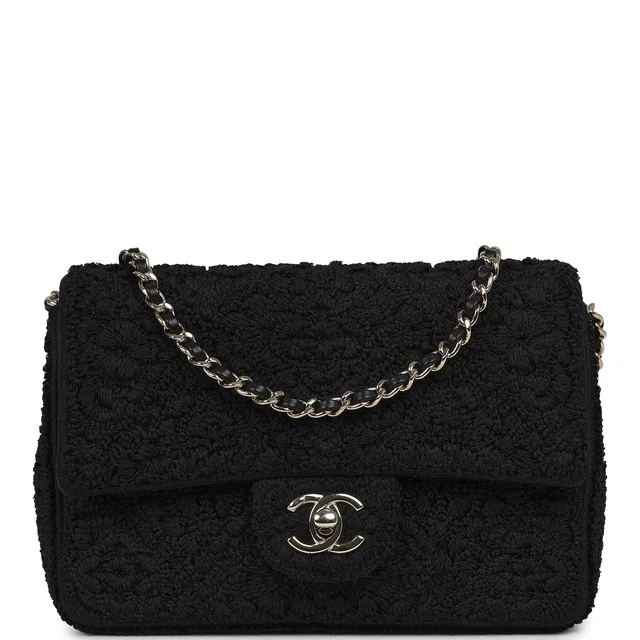 Chanel Mini "Coco Boho" Flap Bag Black Crochet Light Gold Hardware in Black Lambskin from Madison Avenue Couture