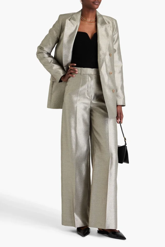 Joseph Alana Metallic Shantung Wide-Leg Pants in Platinum, photo 2 of 4 from THE OUTNET