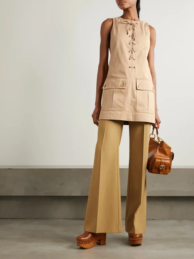 CHLOÉ Lace-up cotton mini dress in Beige, photo 2 of 2 from NET-A-PORTER (Canada)