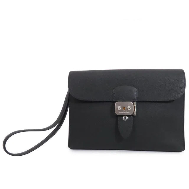 Hermès Sac a Depeches 24 Black Silver Epsom Clutch in Black Epsom leather from The Reluxe
