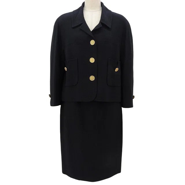 Chanel CC mark button setup in black in Black from VINTAGE QOO TOKYO