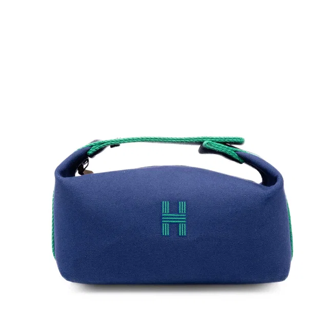 Blue Hermès Small Toile Bride A Brac Case Vanity Bag in Blue Canvas from Designer Revival