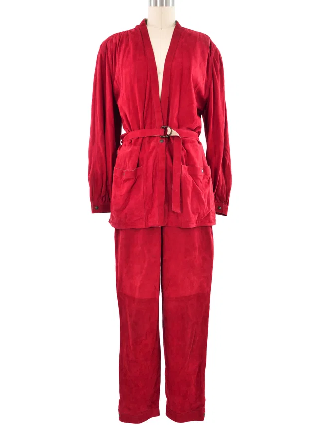 1970s Gucci Red Suede Pant Ensemble in Red Suede from Arcade Vintage