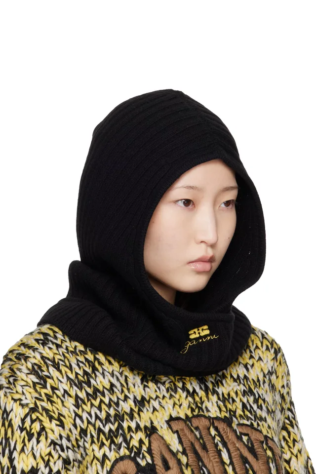 GANNI Black Wool Mix Balaclava, photo 2 of 3 from SSENSE