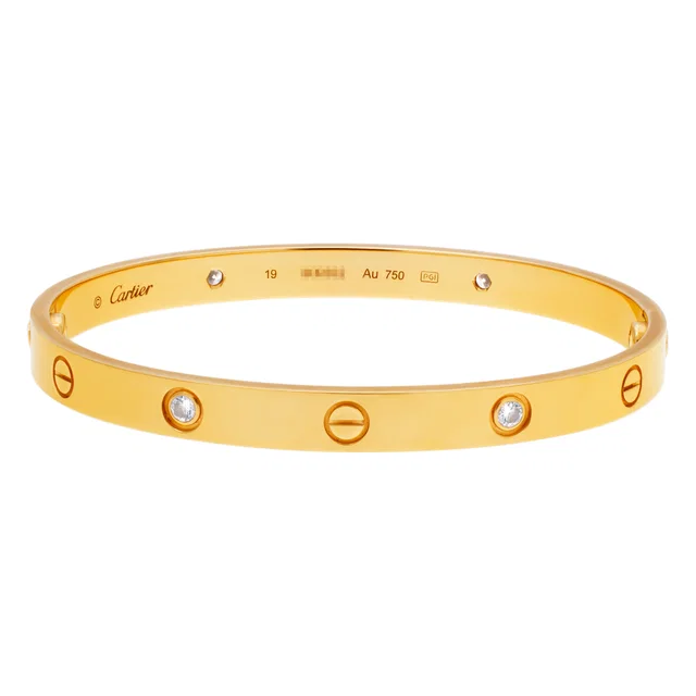 Cartier Love bracelet with 4 diamonds. Complete with Box in Yellow Gold from Gray And Sons
