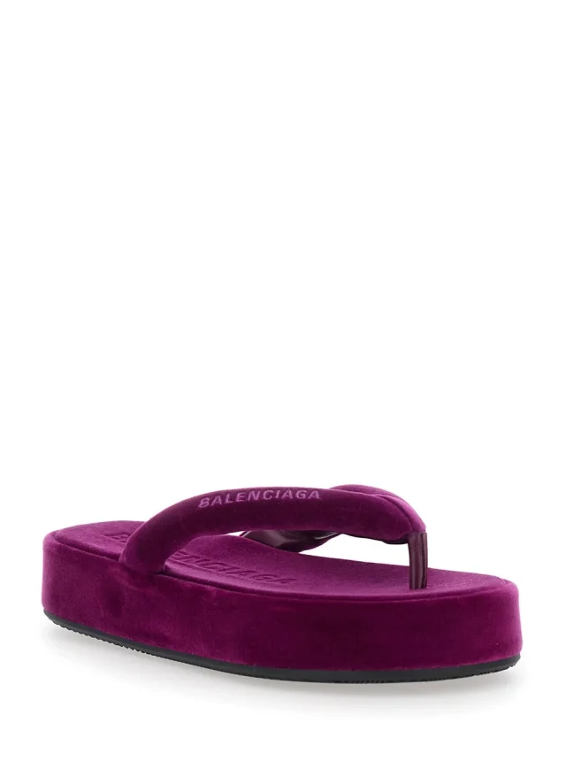 BALENCIAGA 'Jet Leg' Violet sandals with Thong Design and Logo Lettering on the Strap in Cotton Blend for Women in 70% Cotton 30% Viscose, photo 3 of 8 from Gaudenzi Boutique