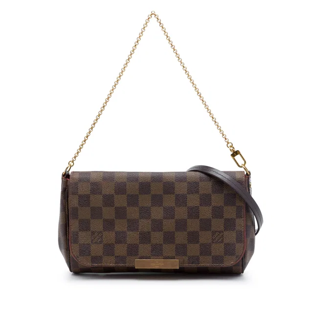 Brown Louis Vuitton Damier Ebene Favorite MM Satchel in Brown Canvas from Designer Revival