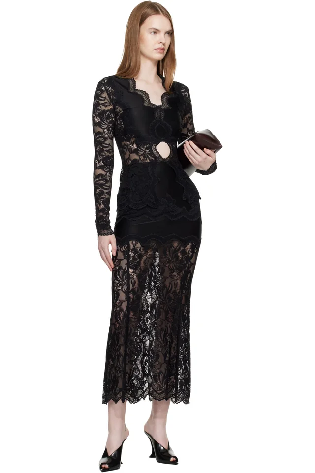 Rabanne Black Long-Sleeved Lace Blouse, photo 4 of 4 from SSENSE