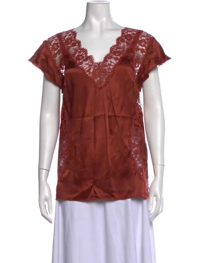 Dolce & Gabbana Silk Lace Pattern Blouse in brown|red Silk from The RealReal