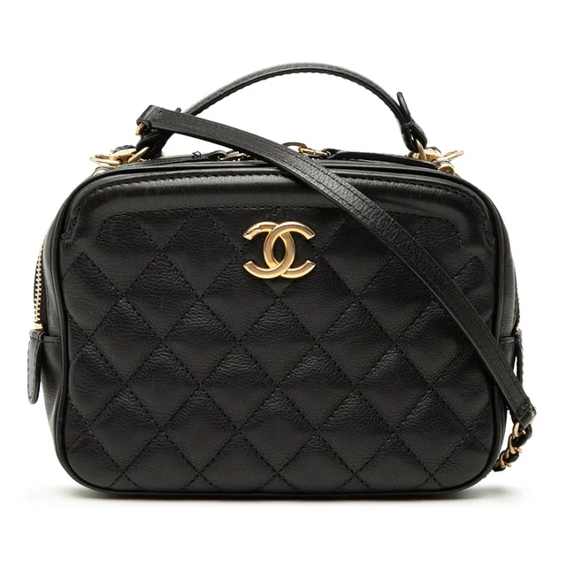 Black Chanel Small CC Quilted Lambskin Top Handle Vanity Case with Chain Satchel in Black Lambskin from Designer Revival