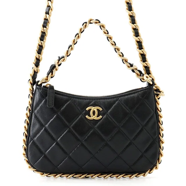 Chanel Chain Shoulder Bag Quilted CC Logo Lambskin Black in Black Lambskin from The Reluxe