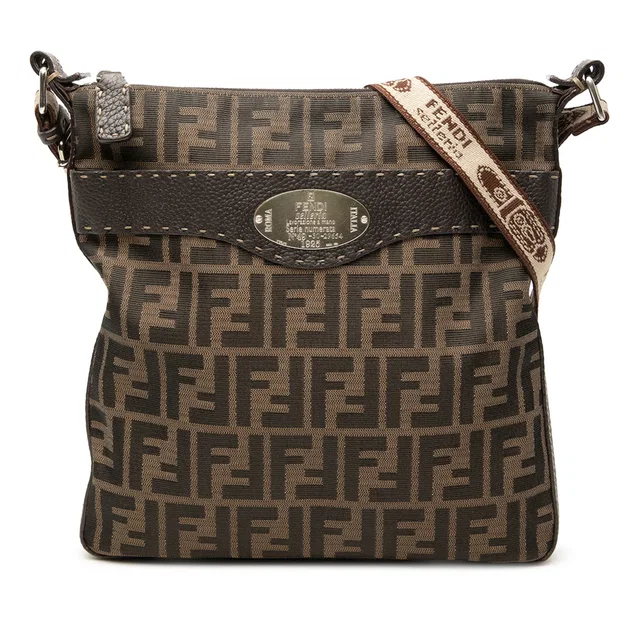 Brown Fendi Zucca Canvas Selleria Crossbody in Brown Canvas from Designer Revival