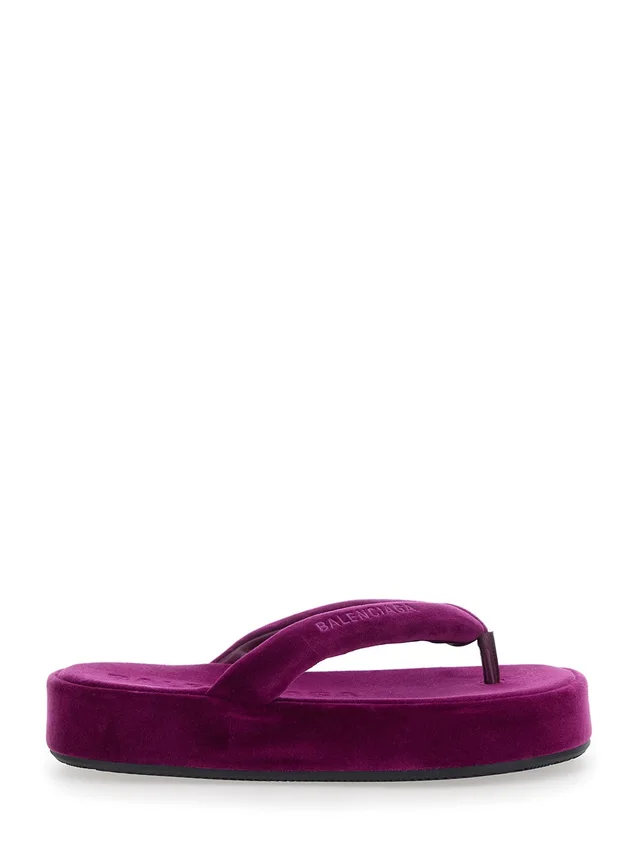 BALENCIAGA 'Jet Leg' Violet sandals with Thong Design and Logo Lettering on the Strap in Cotton Blend for Women in 70% Cotton 30% Viscose, photo 2 of 8 from Gaudenzi Boutique