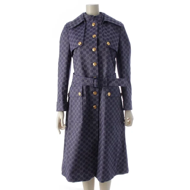 Gucci Cotton GG Jacquard Denim Belt Long Coat Blue 40 in Blue Denim from The Reluxe