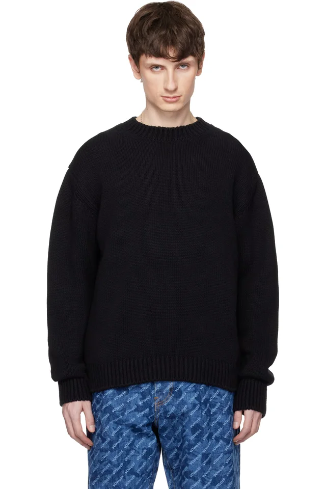 vowels Black Knit Crewneck, image 1 of 1 from SSENSE