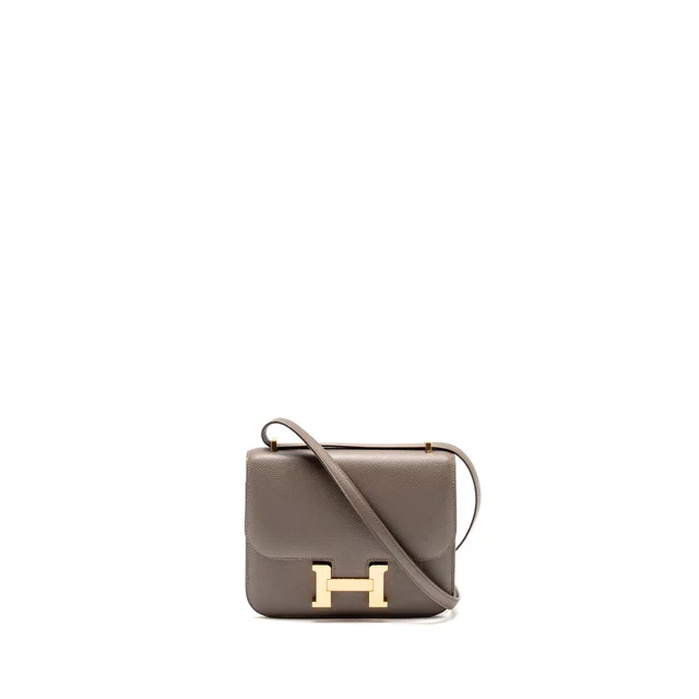 Hermès Mini Constance Epsom Gris Etain RGHW Stamp C in Taupe Epsom leather from EMIER