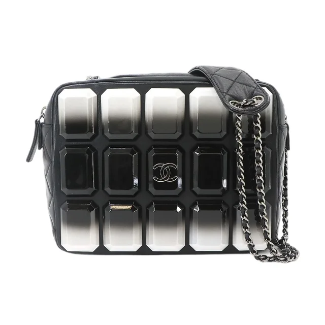 Chanel Quilted Camera Bag Chain Lambskin Plastic Black in Black Lambskin from The Reluxe