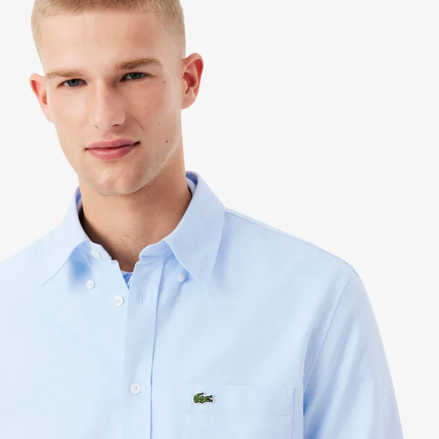 Lacoste Men's Regular Fit Oxford Shirt in White / Blue Organic Oxford cotton fabric, photo 2 of 9 from Lacoste