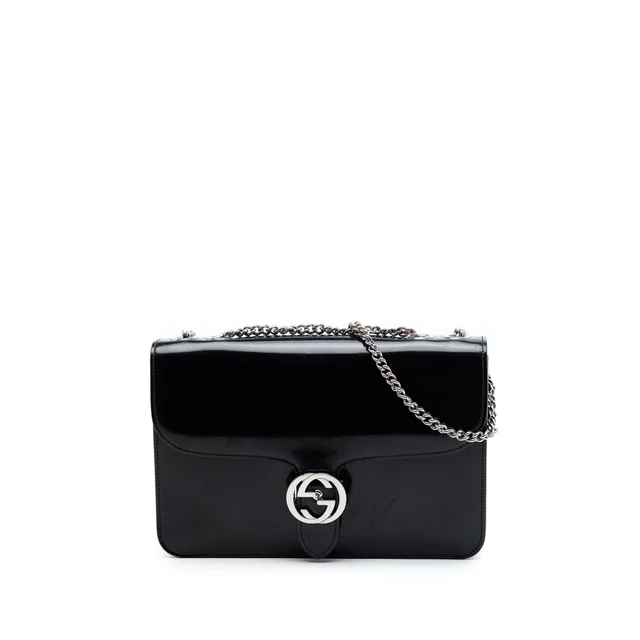 Black Gucci Medium Patent Interlocking G Crossbody in Black Patent leather from Designer Revival