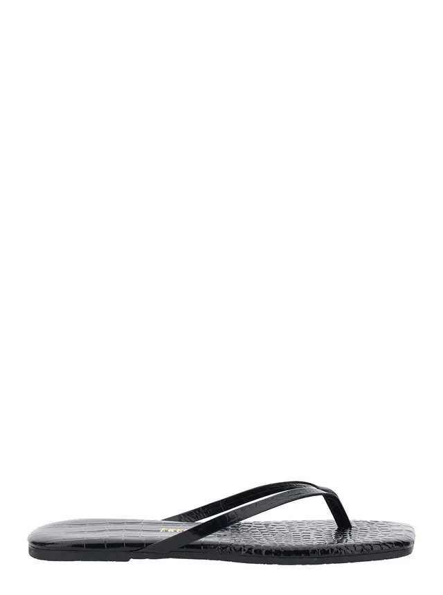 TKEES 'Lily' Black Sandals with flip-flop design and Crocodile Effect in Leather Women in Black, photo 2 of 8 from Gaudenzi Boutique