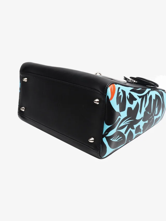 Black and blue floral 2015 Lady Dior bag in Black Leather from Sign of the Times, photo 5 of 9