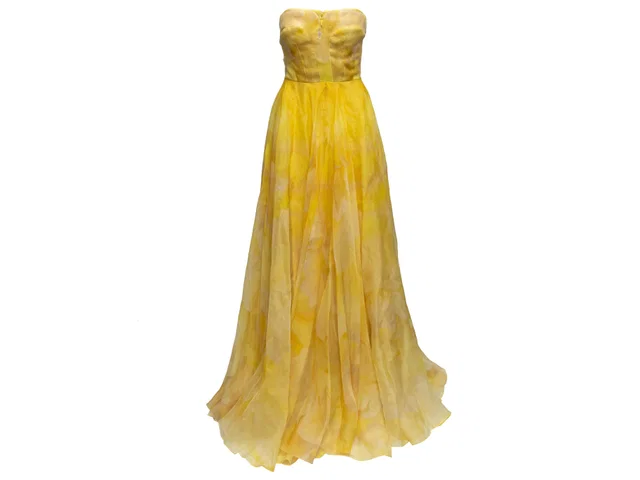 Yellow Alexander McQueen Silk Strapless Gown Size IT 40 in Yellow Silk from Designer Revival