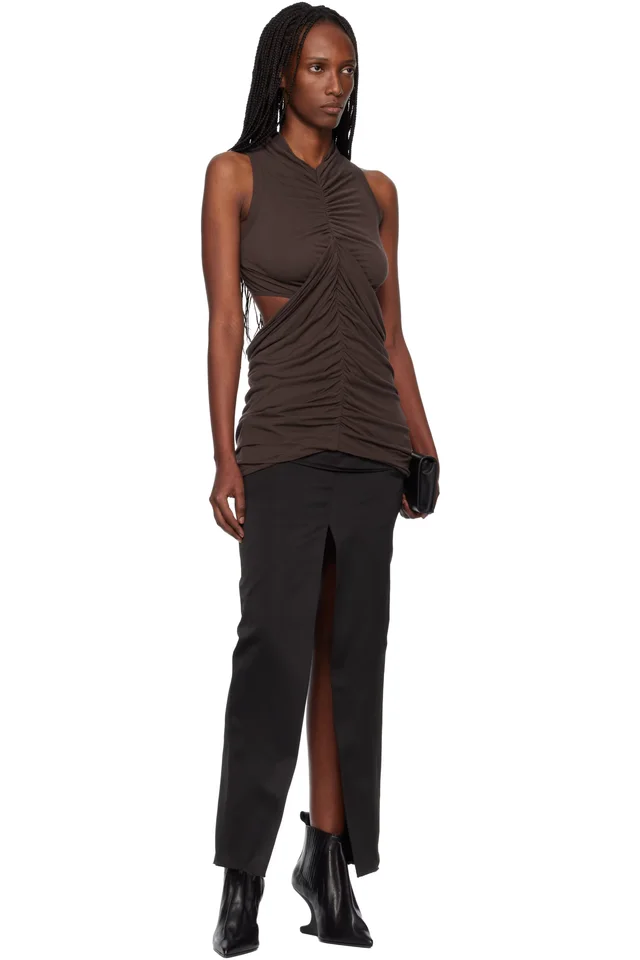 Rick Owens Black Temple Sliced Midi Skirt, photo 4 of 4 from SSENSE