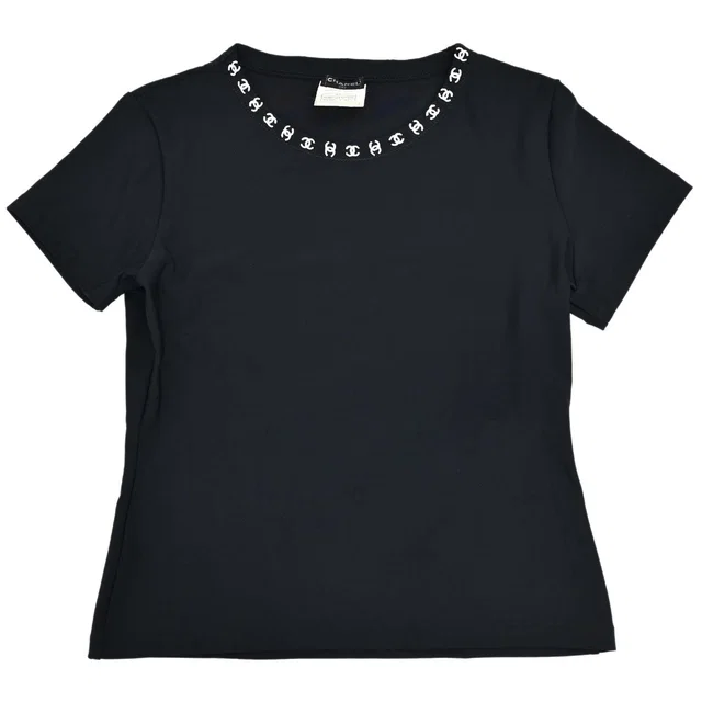 Chanel 1997 T-shirt Top Black #44 in Black Nylon from AMORE Vintage Tokyo