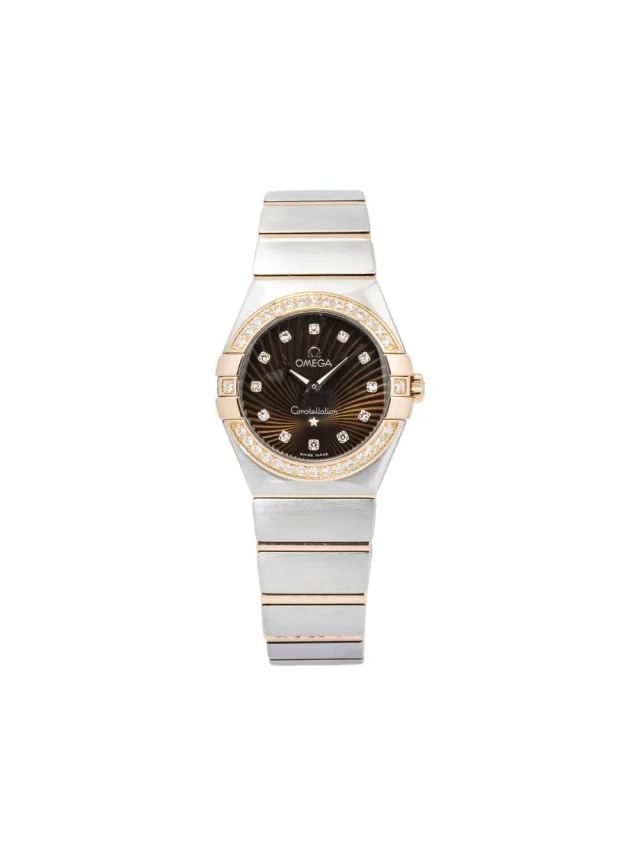 Omega pre-owned Constellation 28mm - women - stainless steel/18kt Rose Gold/Diamond - One Size - Brown in brown|red from Farfetch