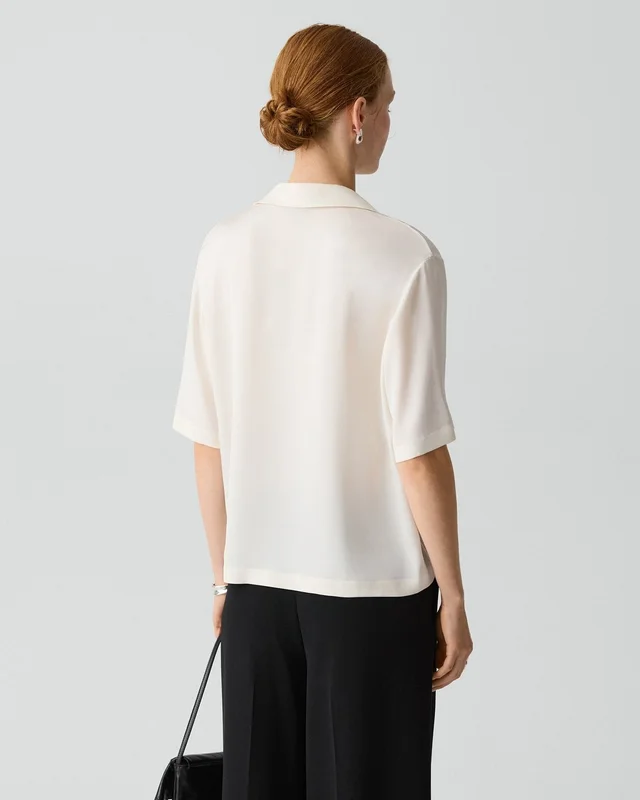 Theory Oversized Polo Shirt in Silk Georgette in IVORY, photo 10 of 12 from Theory