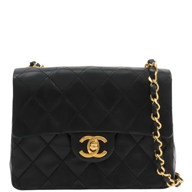 Chanel 1990's Classic Flap Chain Bag Mini Black in Black Lambskin from VINTAGE QOO TOKYO