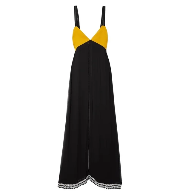 Proenza Schouler Silk Chiffon Bead Trim Maxi Dress Us 2 Crochet & Velvet in yellow|black Velvet from Poshmark