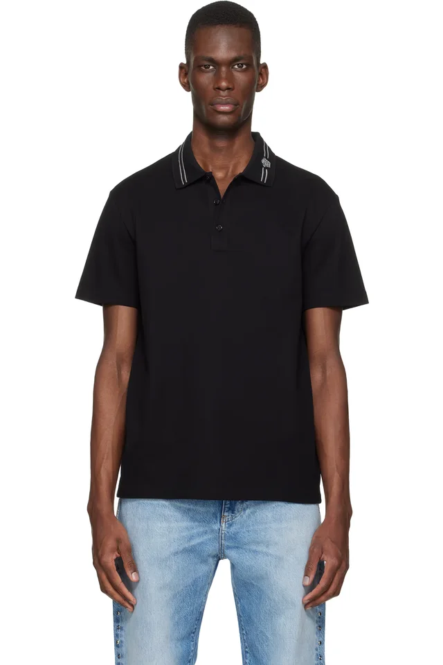 Black Embroidered Cotton Piqué Polo, image 1 of 1 from SSENSE