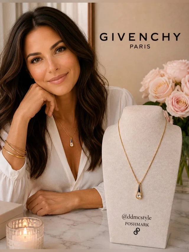 Givenchy Gold Teardrop Pendant Necklace With Clear Crystal in black|gold from Poshmark